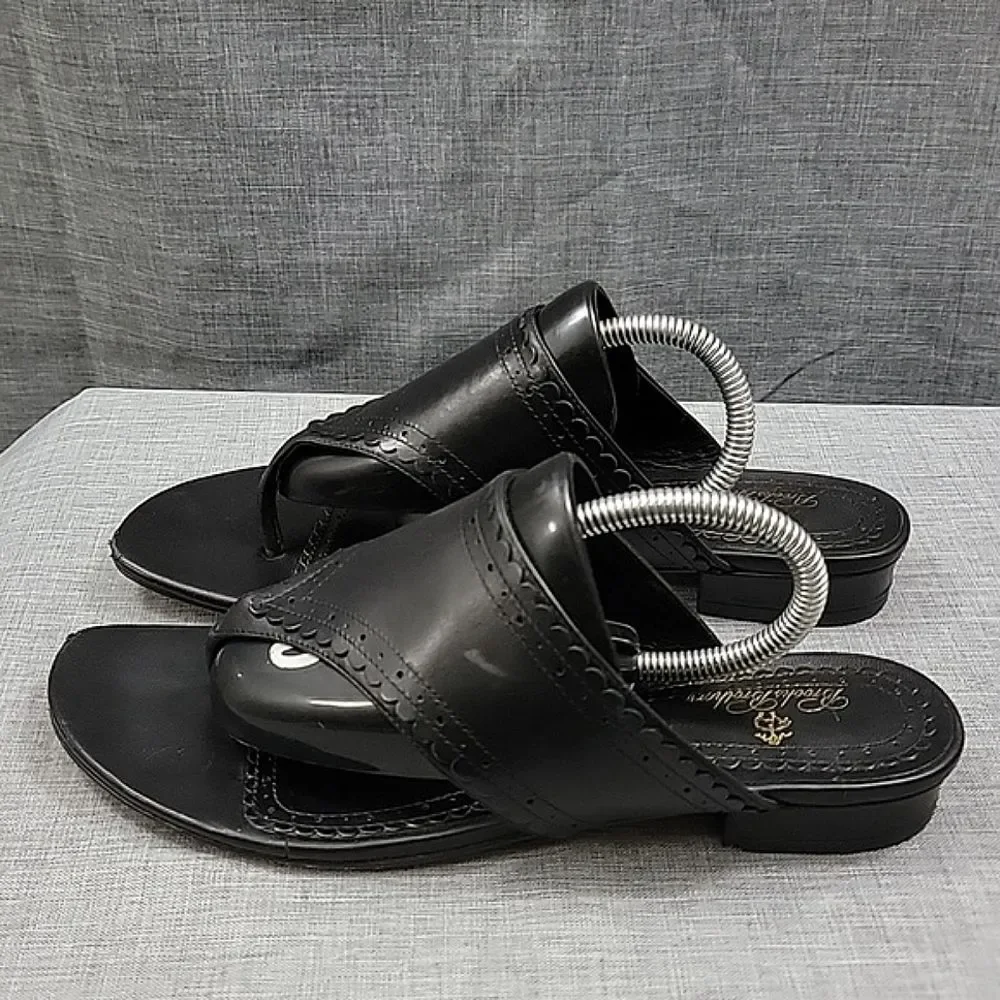 Brooks Brothers Black Leather Wedge Toe Slip-On Sandal, women's SZ 7